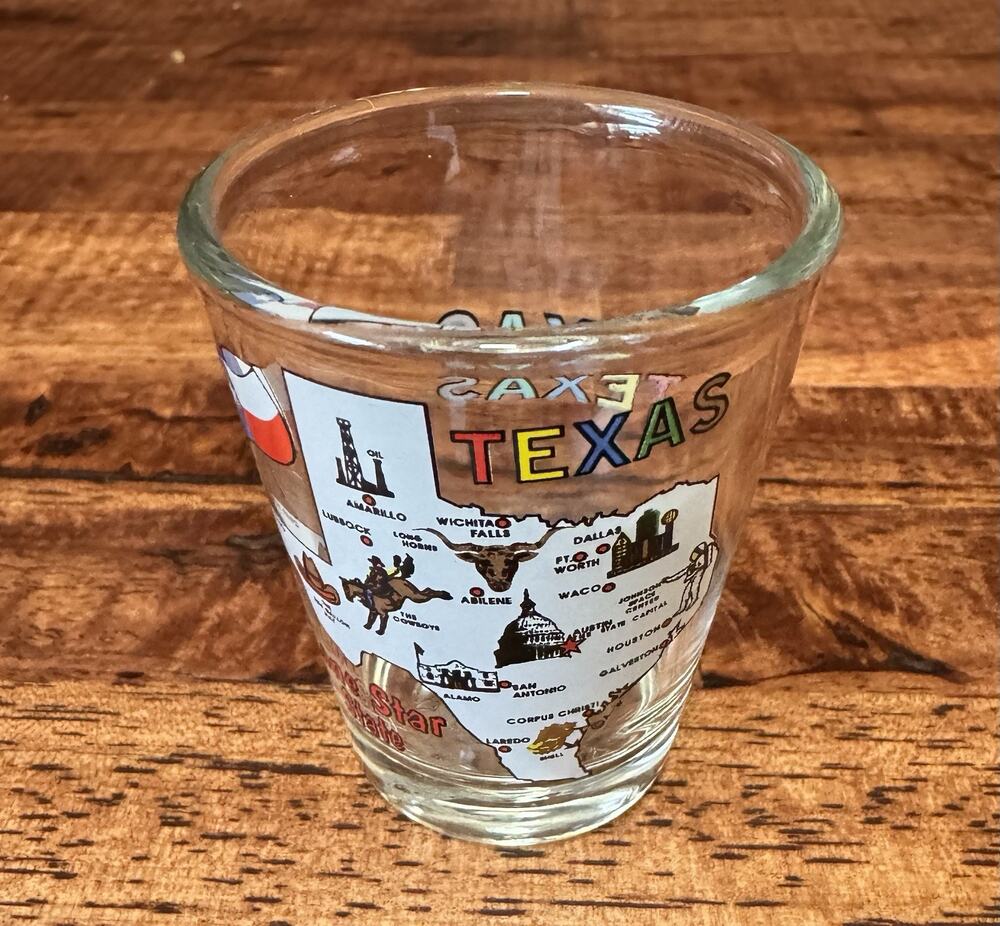 TEXAS LONE STAR STATE ELEMENTS SHOT GLASS SHOTGLASS
